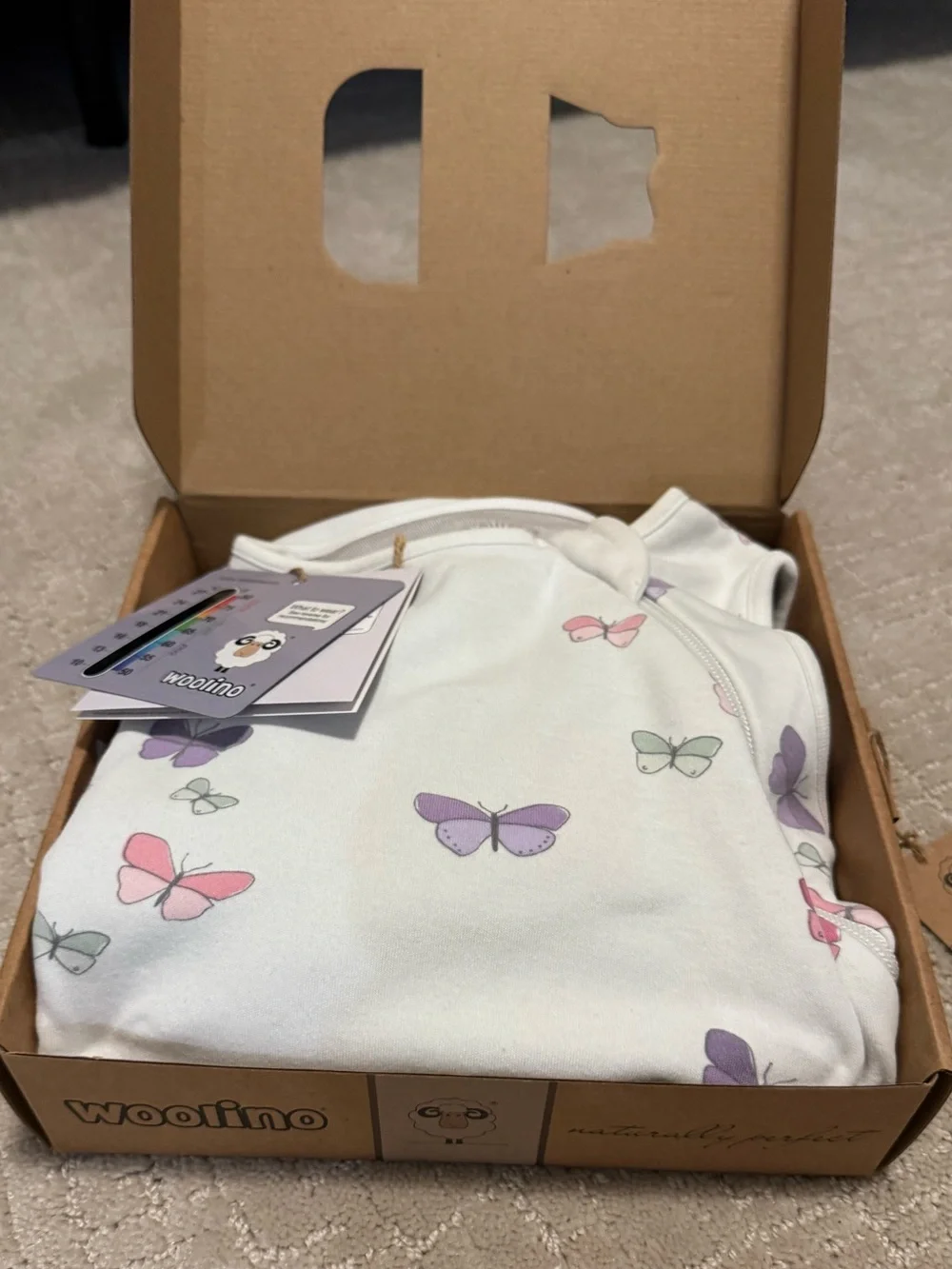 Woolino Merino Wool Baby Sleeping Bag - 4 Season Butterfly print 18-36 month